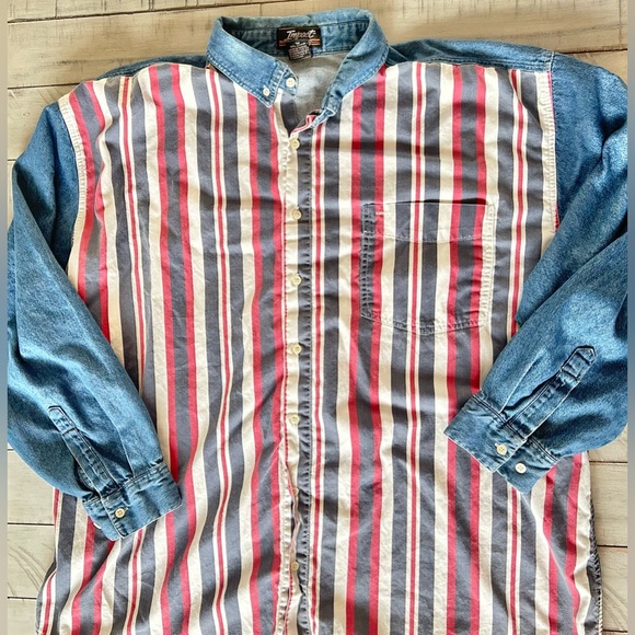 Vintage 90s Western Mens XXL Distressed Blue Striped Button Down Shirt 2XL - Picture 10 of 10